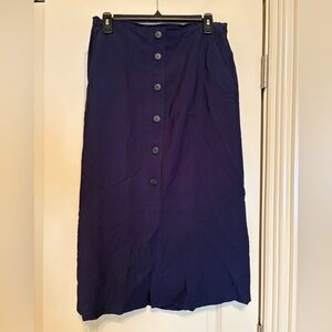 Loft Outlet Midi Skirt, S, Navy Blue NWT Elastic Waist Pull On Faux Buttons